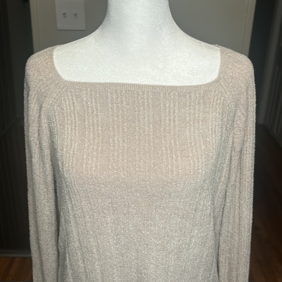 Barefoot Dreams CozyChic Lite Rib Blocked Pullover In Silver Ice NWT Size Large - Picture 6 of 12